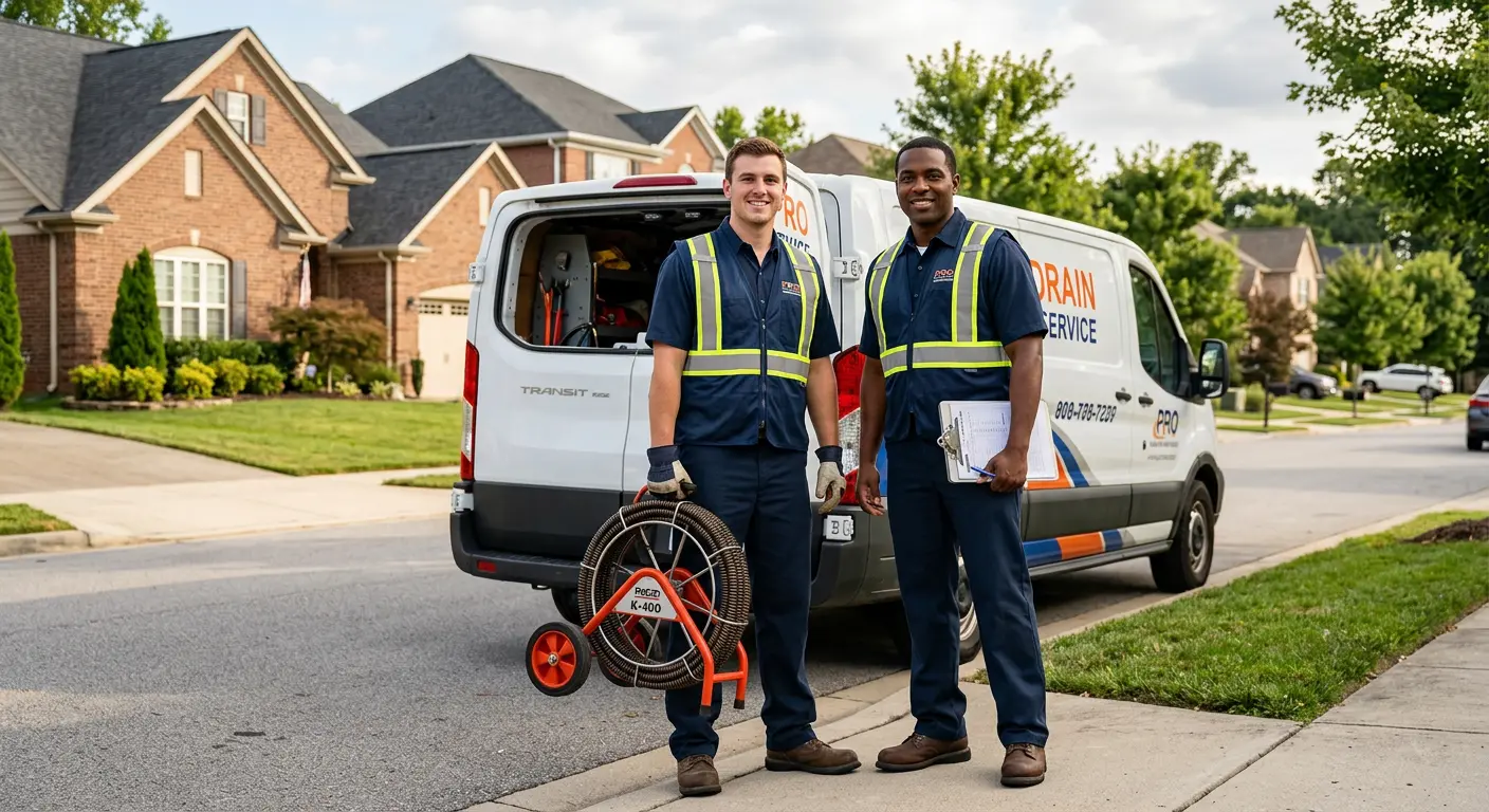 Sewer and drain service team with equipment ready for work in Waxahachie