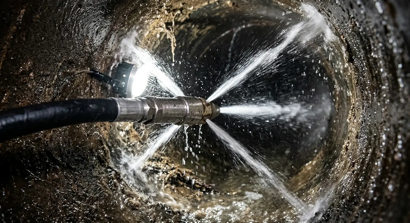 High-pressure hydro jetting nozzle cleaning sewer pipe for Sewer Cleanout in Waxahachie
